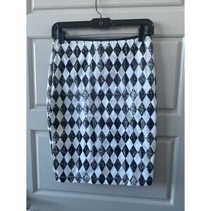 Lucy Paris Checkered Diamond Black and White Pencil Skirt (Org $600) Size Medium